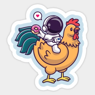 Cute Astronaut Riding Chicken And Holding Donut Cartoon Sticker